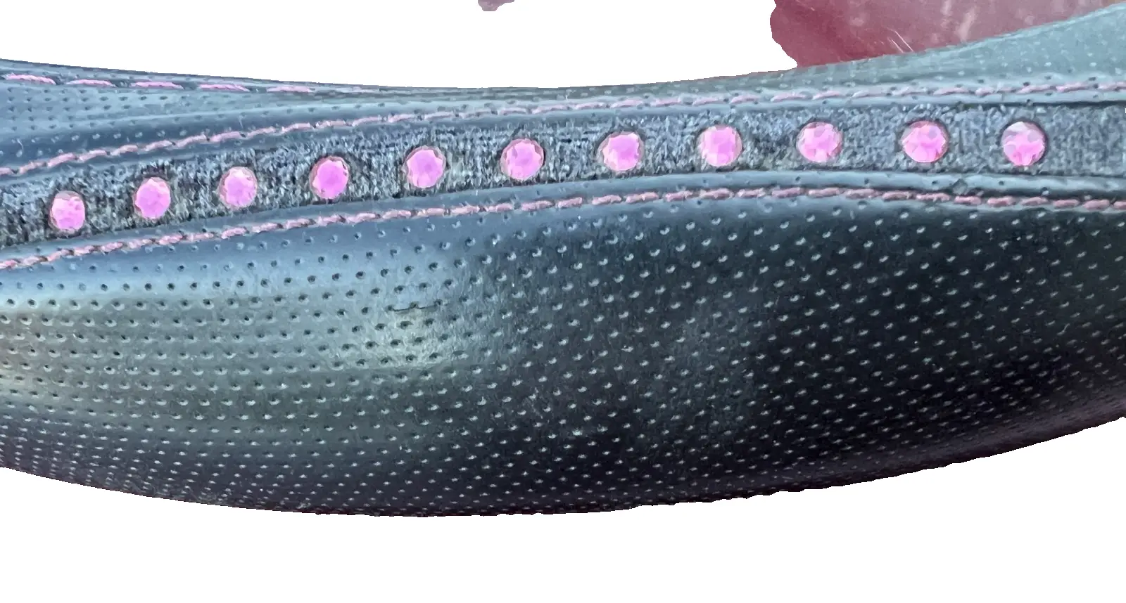 Steering Wheel Cover Black with Pink Beads and Stitch for Steering Wheel Grip by Unbranded