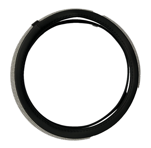 Steering Wheel Cover Black with Faux Bling Crystal Diamonds Universal Fit