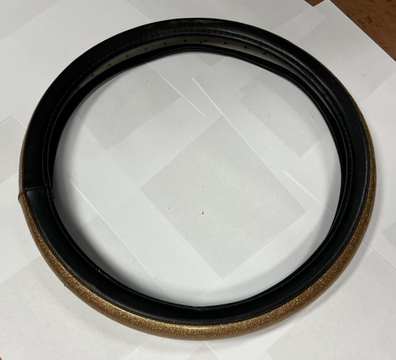 Steering Wheel Cover Black with Gold Sparkling Glitter Design 14.75'' Diameter