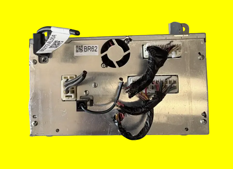 Rear view of 2015-2017 Subaru Legacy OEM HD Radio CD MP3 head unit 86201AL62A with wiring harnesses