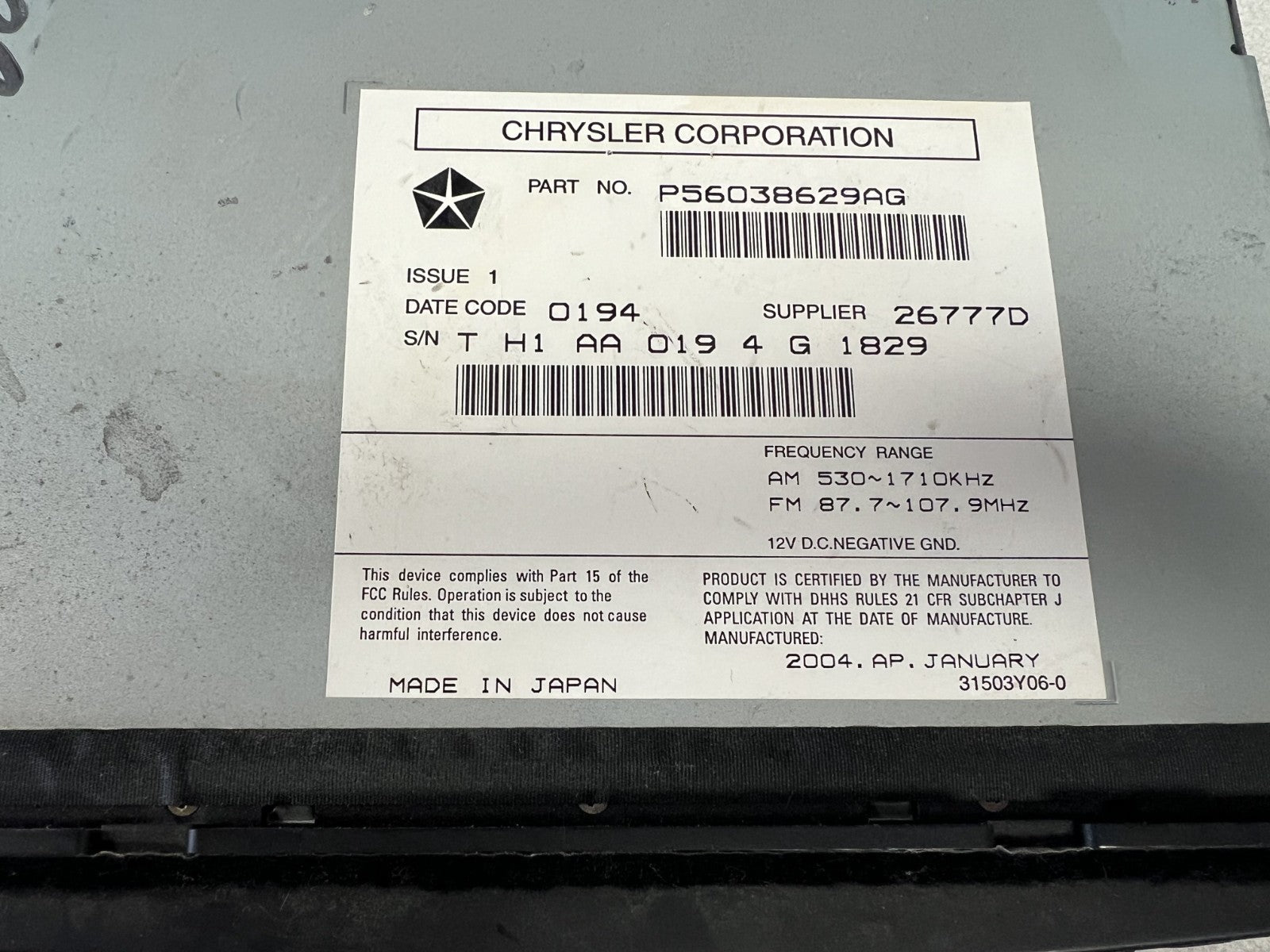 2004 Jeep Grand Cherokee Radio AM FM CD DVD Player Receiver 56038629AG