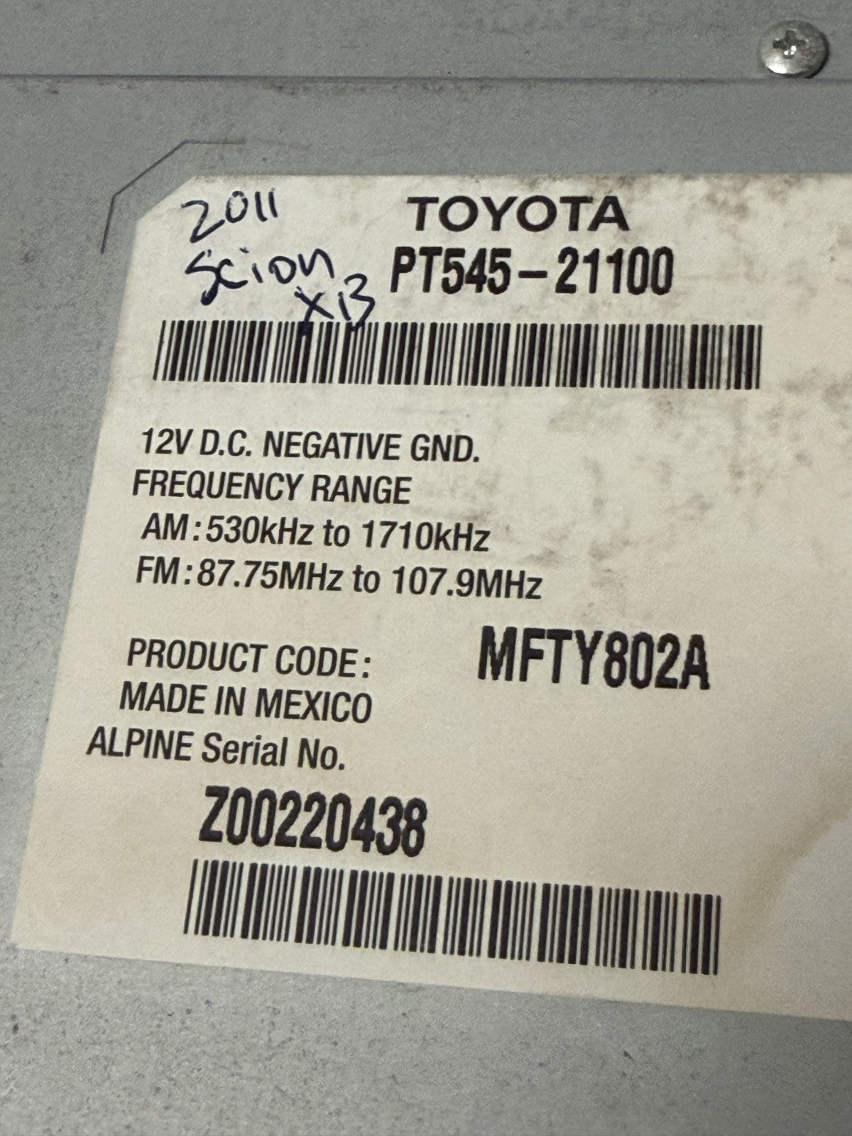 2010-2011 Scion XB Radio Dash Information Screen Display Monitor PT545-21100