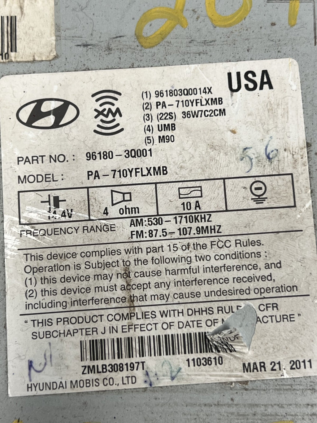 2009-2014 Hyundai Sonata AM FM CD Player Radio Receiver OEM 96180-3Q001