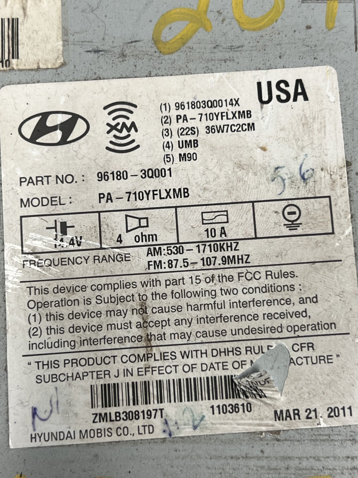 2009-2014 Hyundai Sonata AM FM CD Player Radio Receiver OEM 96180-3Q001