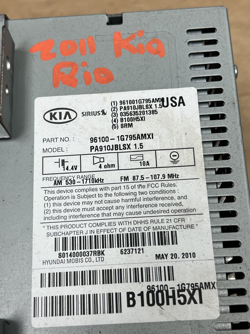 11 2011 Kia Rio CD Player Radio Receiver OEM 96100 1G795AMXI, PA910JBLSX