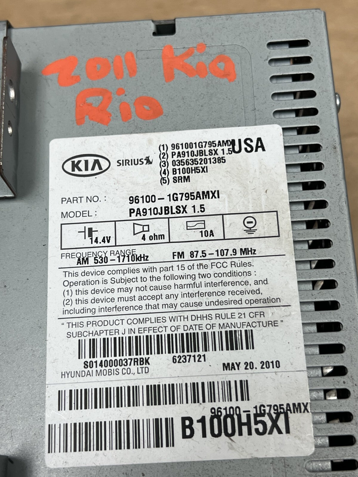 11 2011 Kia Rio CD Player Radio Receiver OEM 96100 1G795AMXI, PA910JBLSX