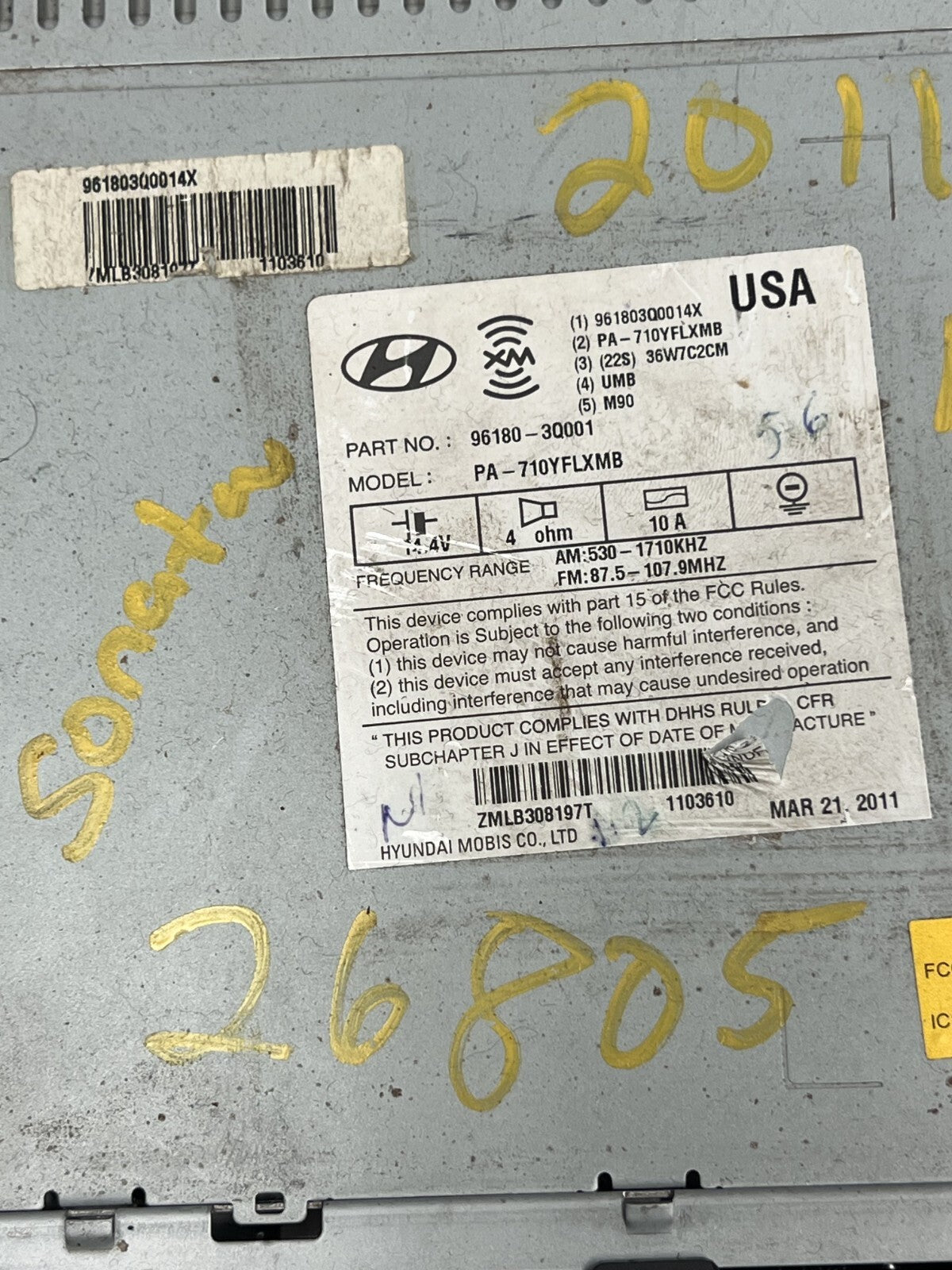 2009-2014 Hyundai Sonata AM FM CD Player Radio Receiver OEM 96180-3Q001