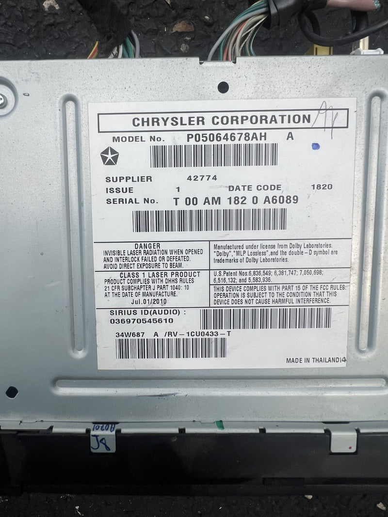 Receiver Radio MP3 WMA AUX HDD USB RBZ P05064678AH fits 2010-2011 Dodge Caravan