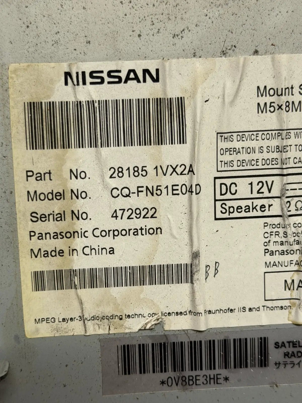 2012 2013 2014 2015 Nissan Rogue AM FM CD Player Radio Receiver 28185 1VX2A by Nissan