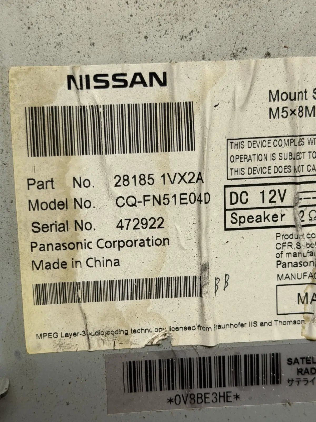 2012 2013 2014 2015 Nissan Rogue AM FM CD Player Radio Receiver 28185 1VX2A by Nissan