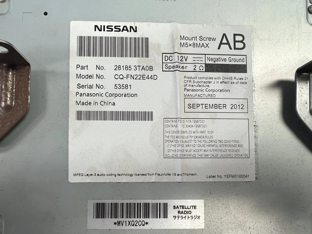 2013-2015 Nissan Altima Single CD AM FM SAT Radio Aux Receiver 28185 3TA0B by Nissan