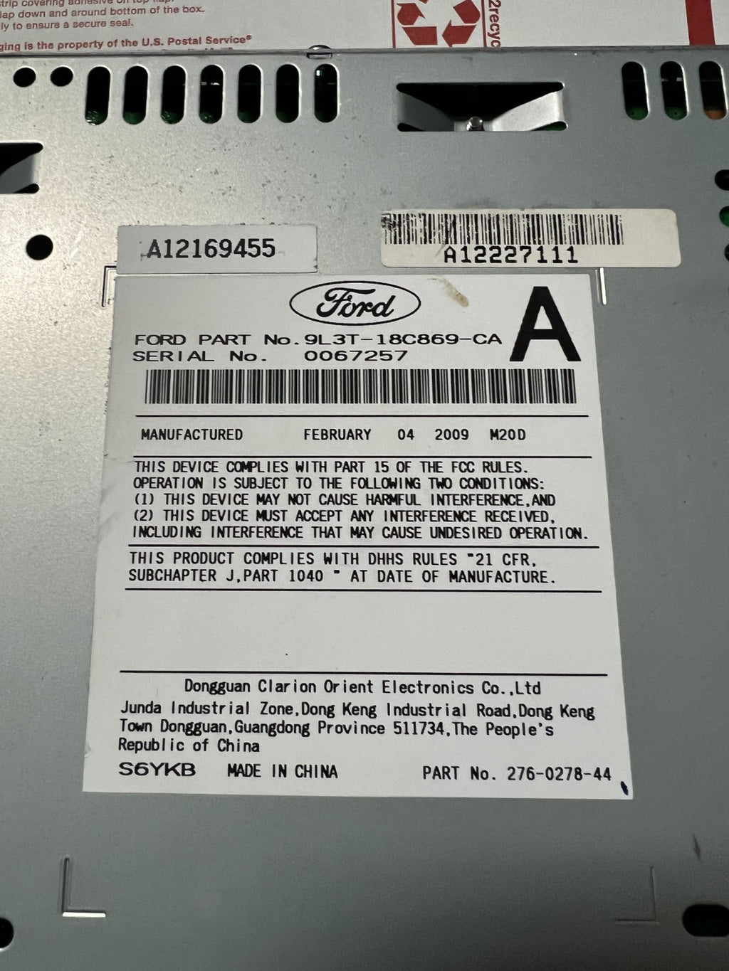 2009-2012 Ford F150 F-150 Pickup Radio CD Single Disc Player 9L3T 18C869 CA