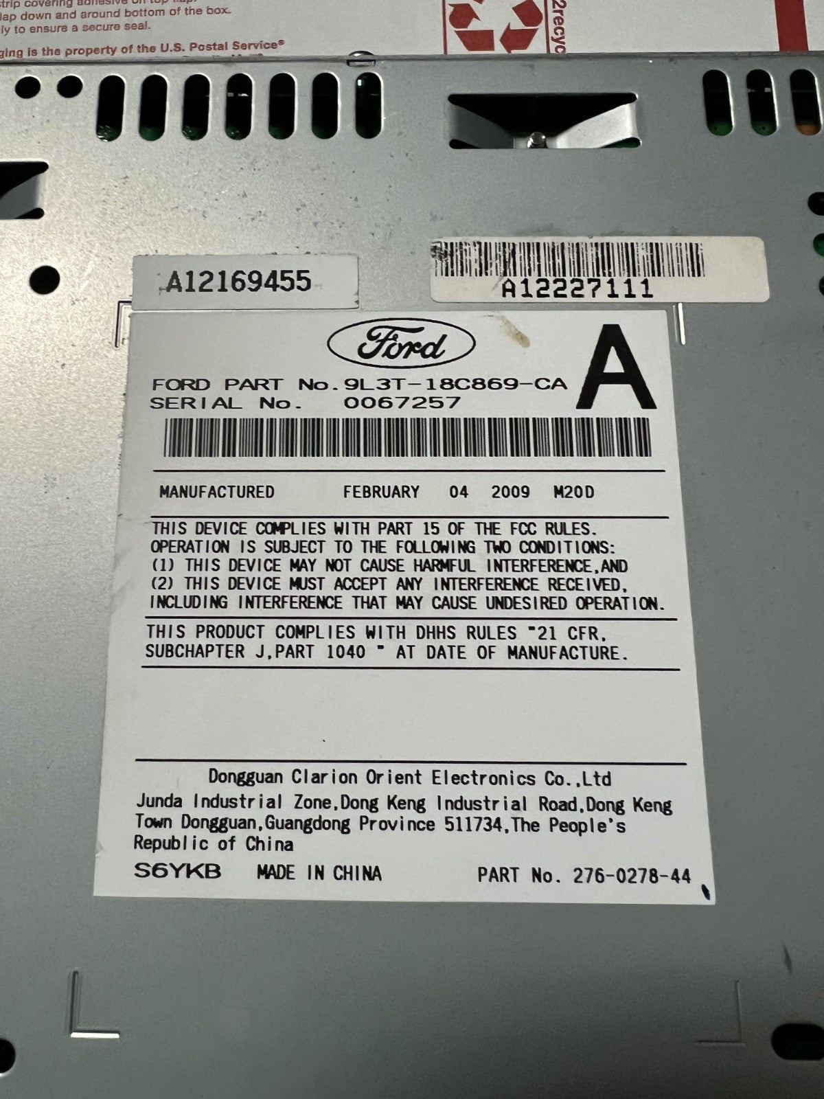 2009-2012 Ford F150 F-150 Pickup Radio CD Single Disc Player 9L3T 18C869 CA