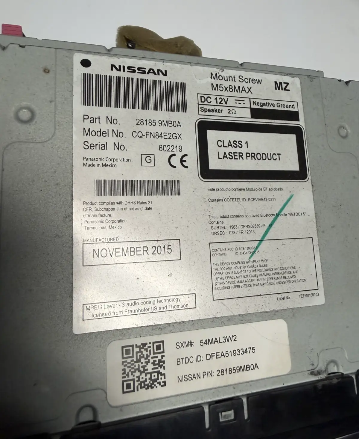 Single CD AM FM SAT Radio Receiver Player 28185 9MB0A fits 14-17 Nissan Frontier by Nissan