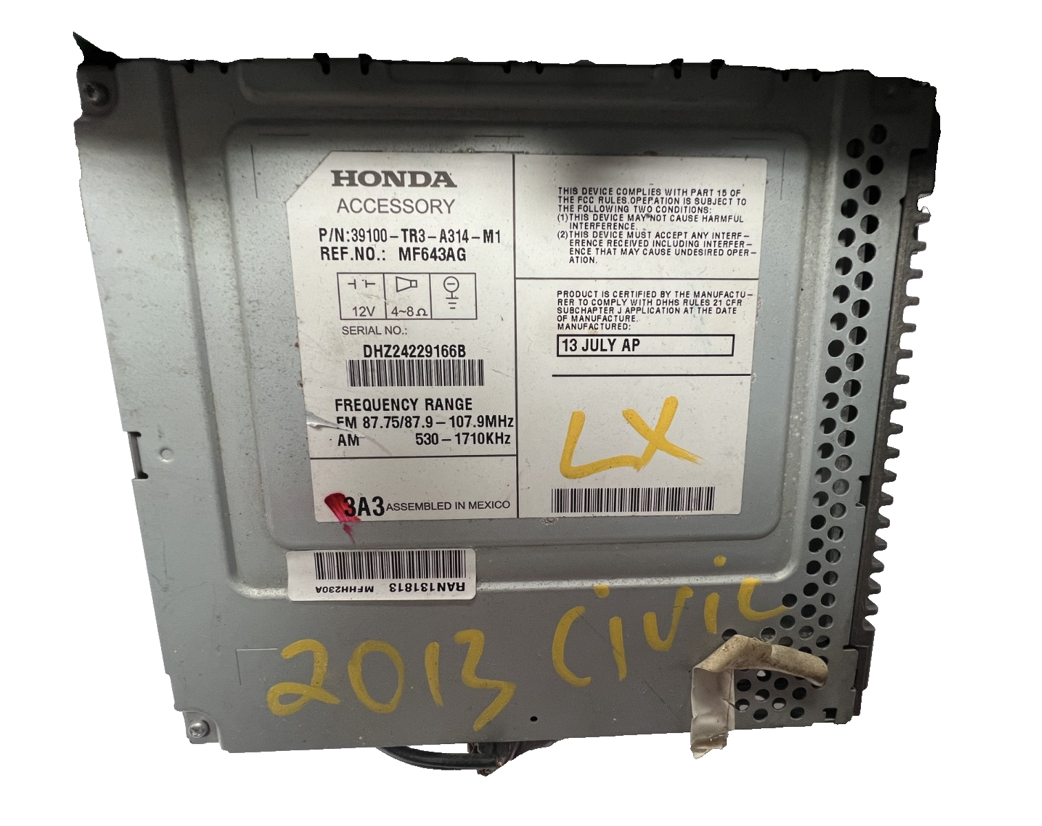CD MP3 AM FM Radio Player with Vent 39100 TR3 A314 M1 fits 2013-2015 Honda Civic