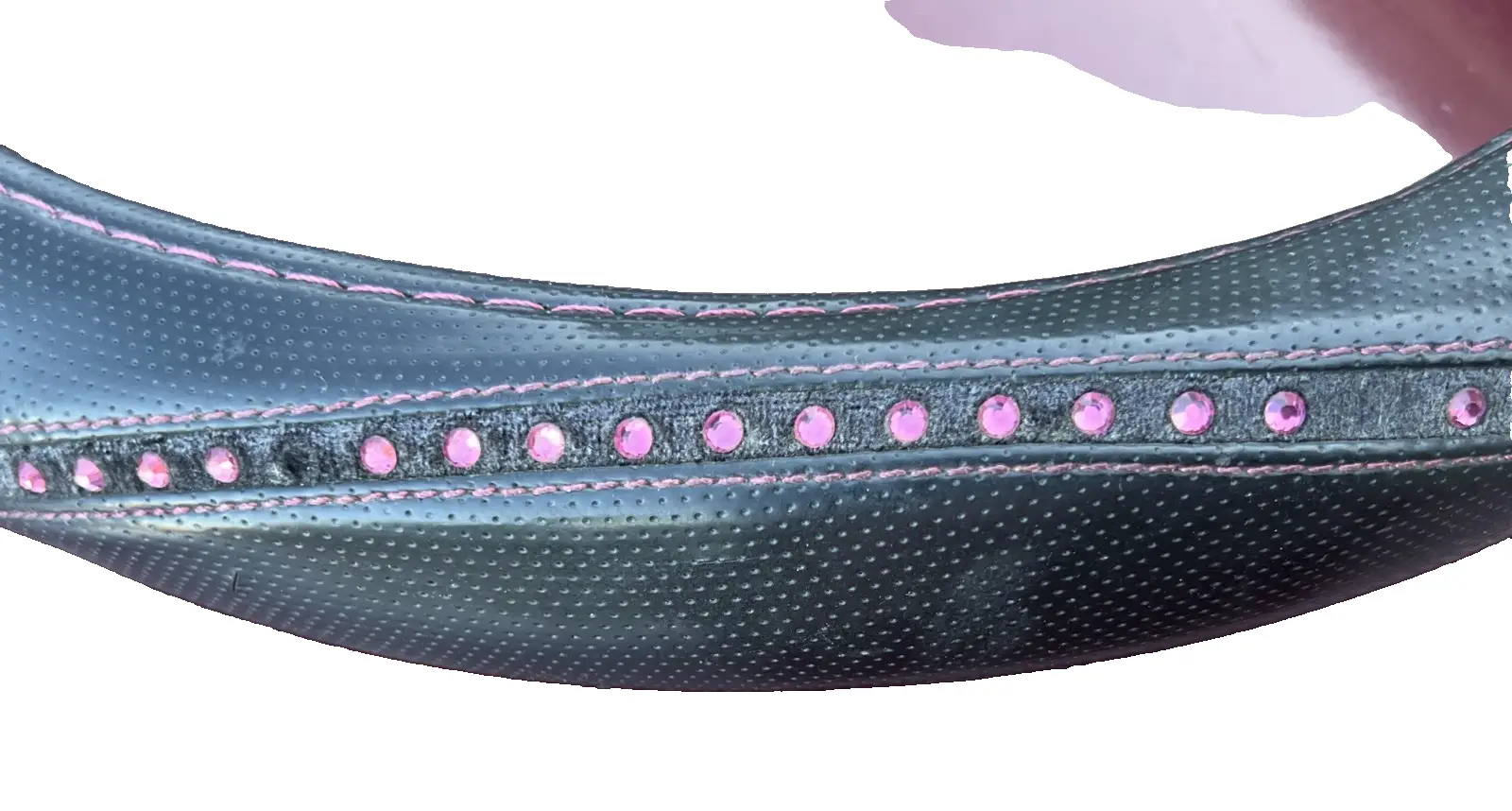 Steering Wheel Cover Black with Pink Beads and Stitch for Steering Wheel Grip by Unbranded