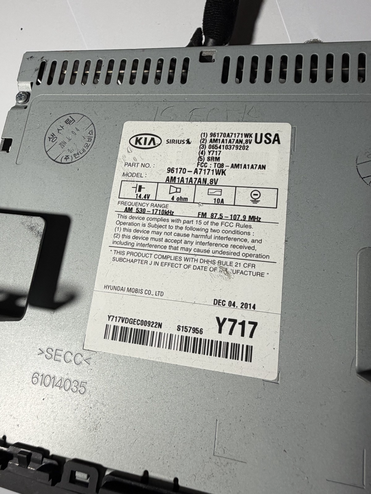 2014 2015 2016 Kia Forte CD Player AM FM Media Radio Stereo 96170 A7171WK