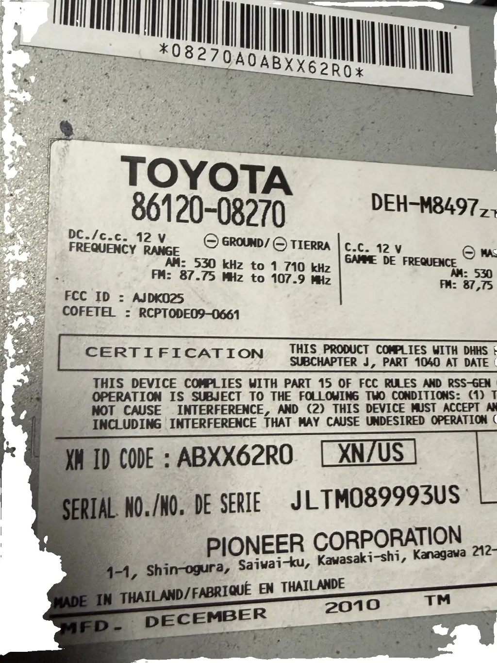2011-2014 Toyota Sienna AM FM CD MP3 Radio Receiver with Vent 86120 08270 by Toyota