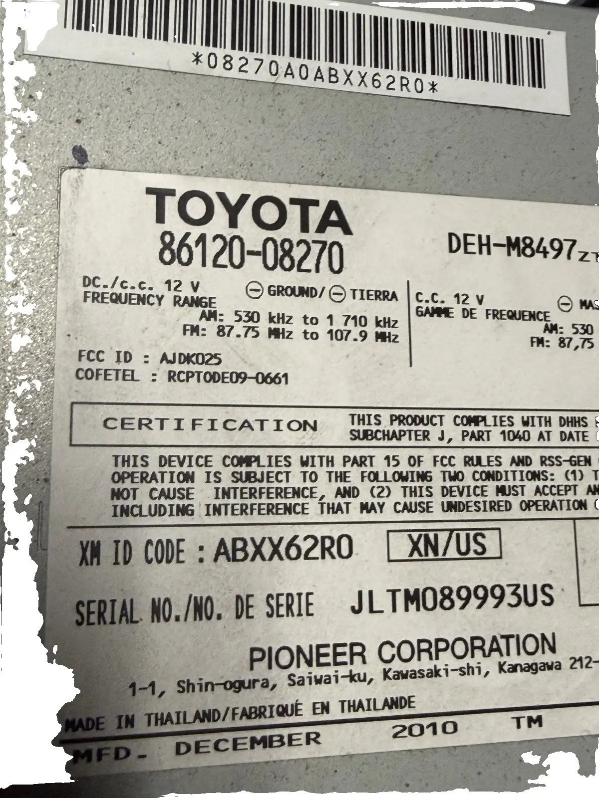 2011-2014 Toyota Sienna AM FM CD MP3 Radio Receiver with Vent 86120 08270 by Toyota
