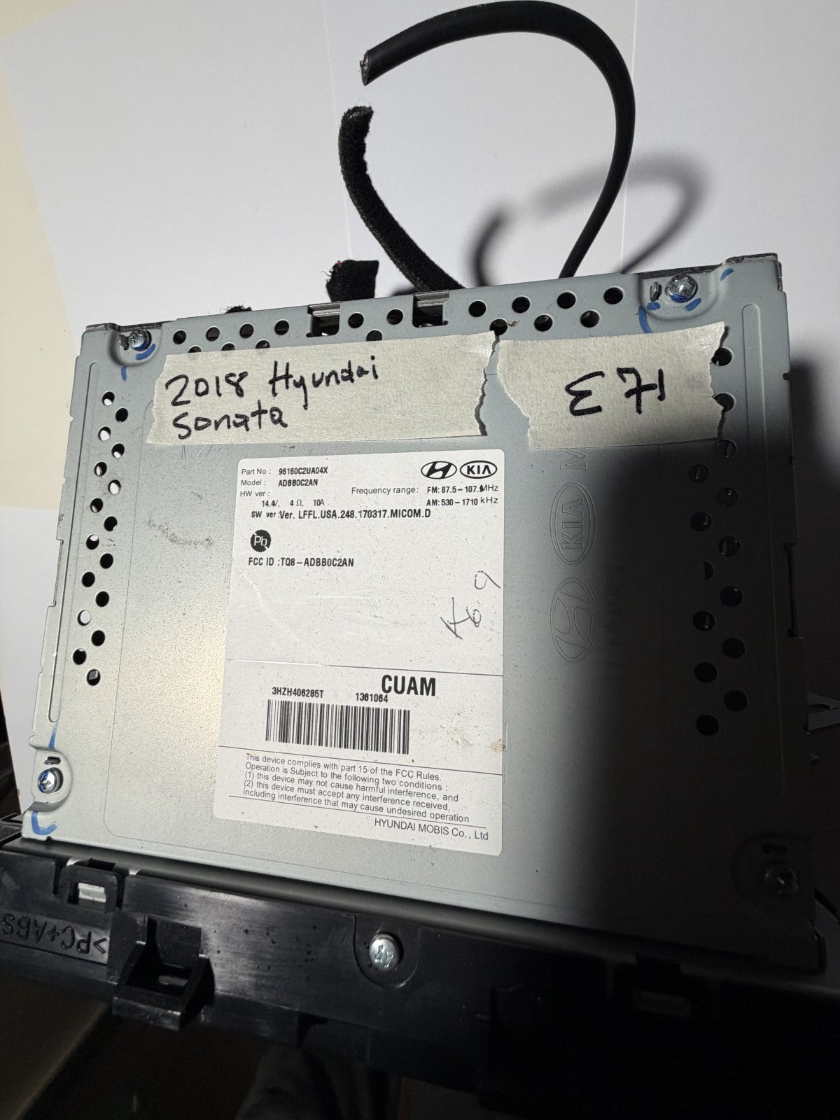 2018-2019 Hyundai Sonata AM FM CD Radio Receiver Display Screen 96160C2UA04X