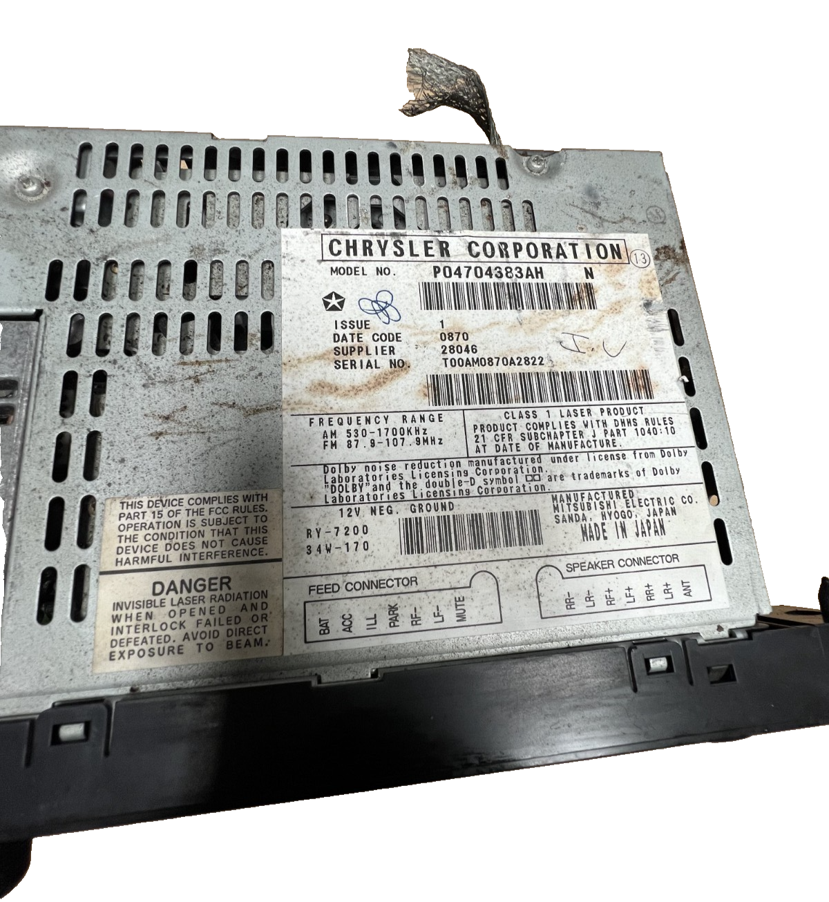 1994-2003 Jeep Dodge Chrysler AM FM Radio Cassette CD Player Receiver 04704383AH