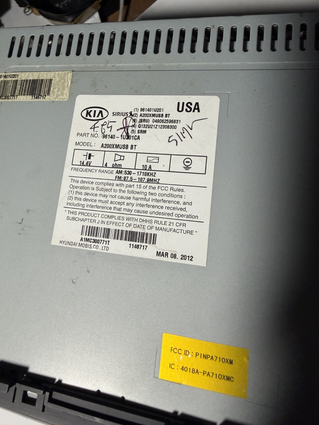 2011 2012 2013 Kia Sorento Sirius AM FM CD Radio Screen Display 961401U201