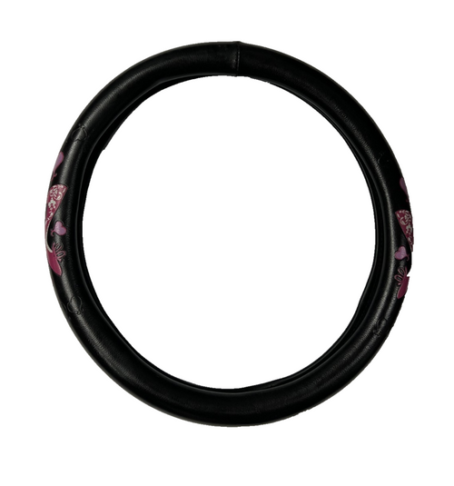 Steering Wheel Cover Ladies Lady Design Pink Black for Comfort Grip