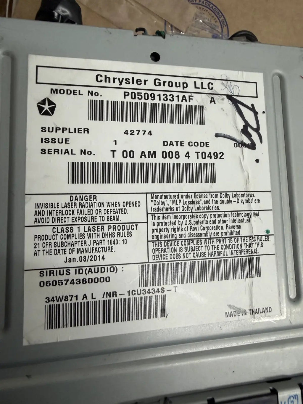 AM FM CD Touchscreen Radio 05091331AF fits 13-16 Chrysler Town & Country by Chrysler