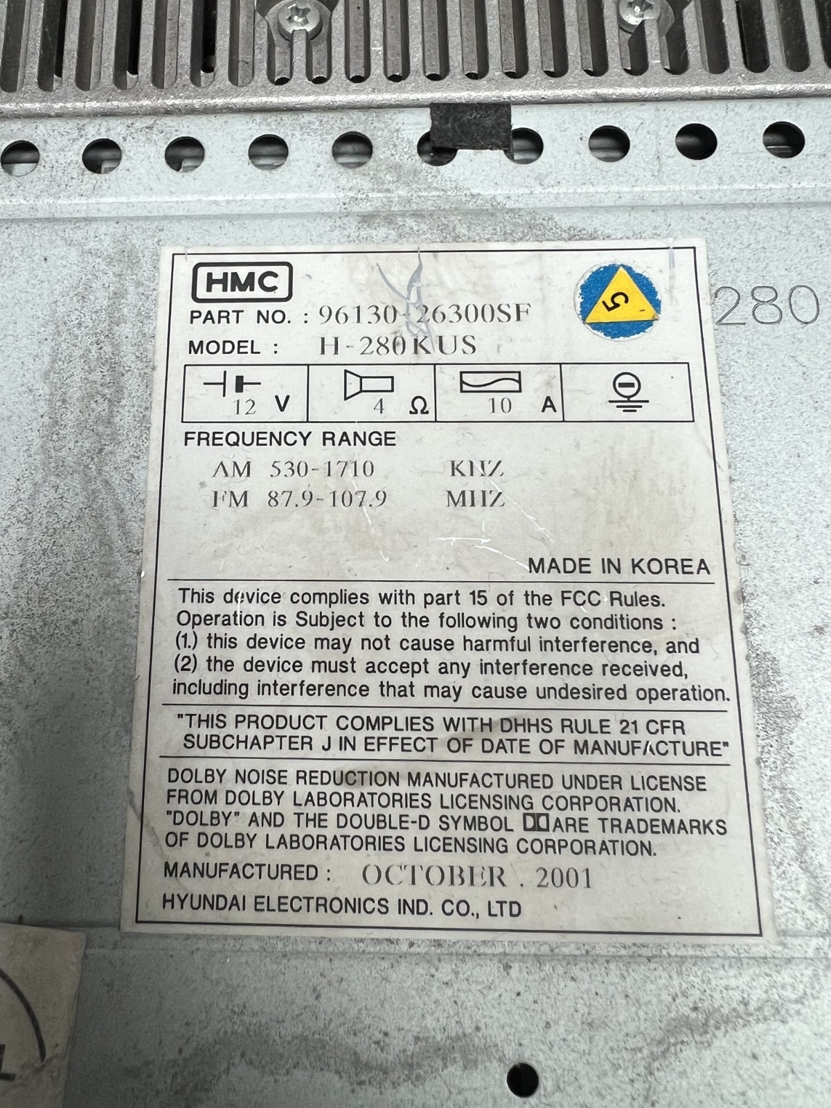 2001-2006 Hyundai Santa Fe AM FM Radio CD Player Receiver OEM 96130 26300SF