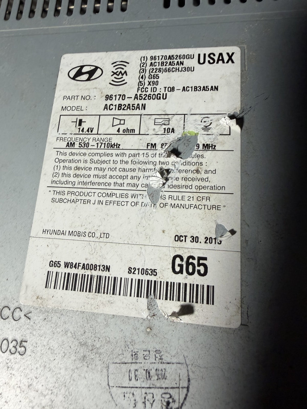 2016 2017 Hyundai Elantra AM FM CD Player Radio Receiver 96170 A5260GU