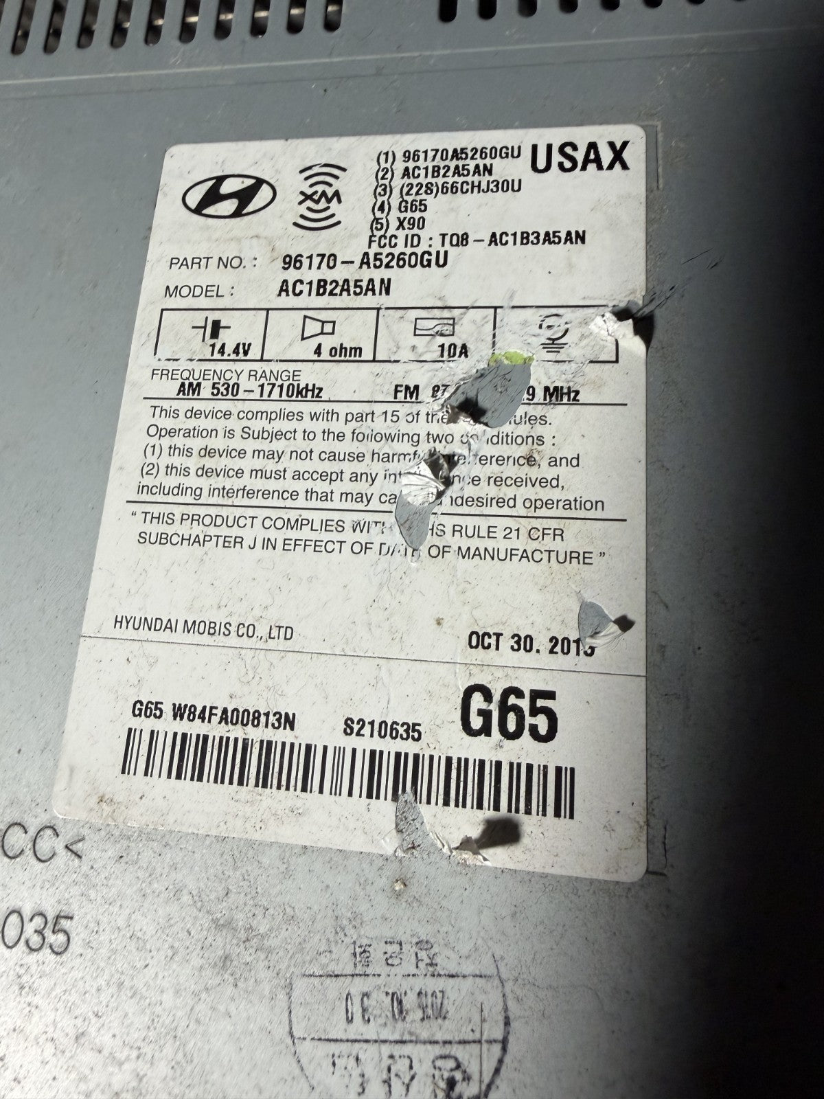 2016 2017 Hyundai Elantra AM FM CD Player Radio Receiver 96170 A5260GU