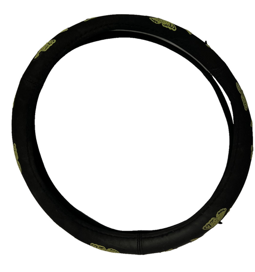 Universal Black Steering Wheel Cover with Yellow Green Butterfly Butterflies