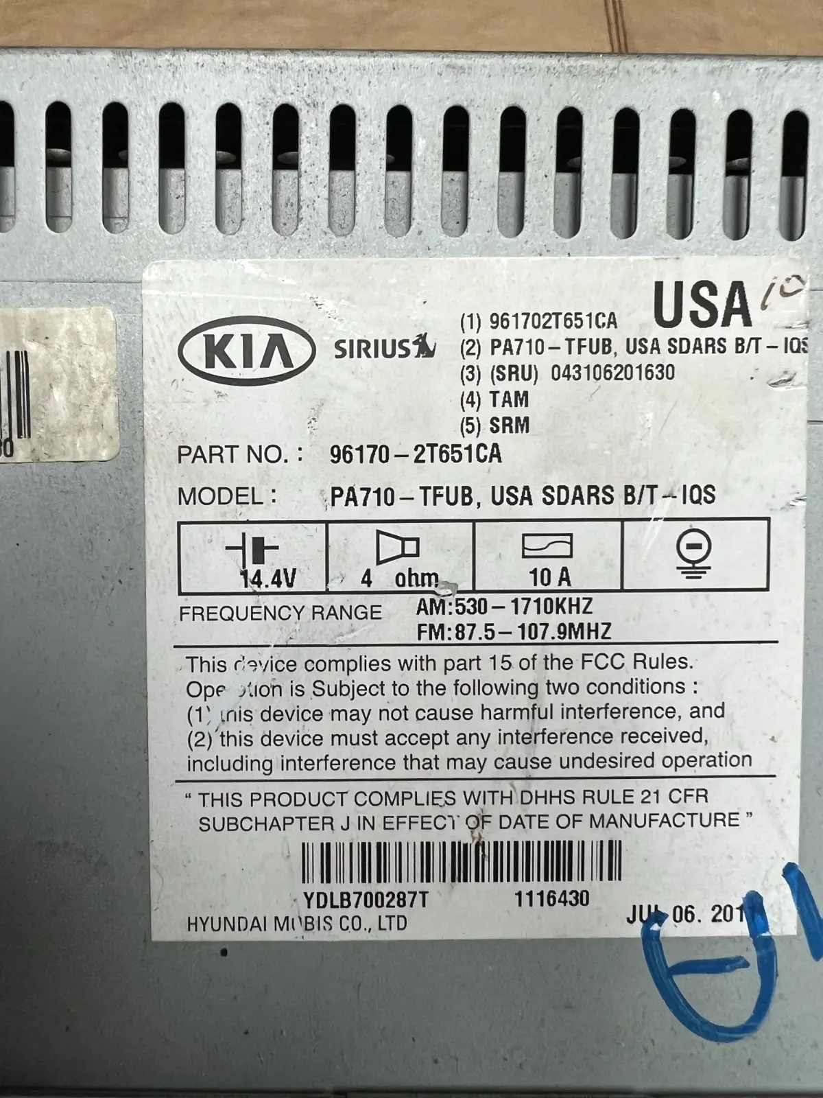 2011 2012 2013 Kia Optima AM FM CD Player Radio Receiver OEM 96170 2T651CA by Kia