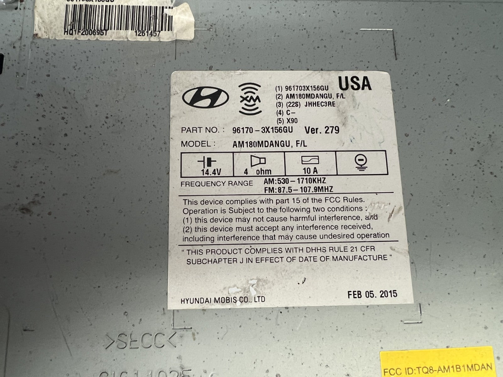 2014 2015 2016 Hyundai Elantra AM FM CD XM MP3 Radio Receiver 96170 3X156GU