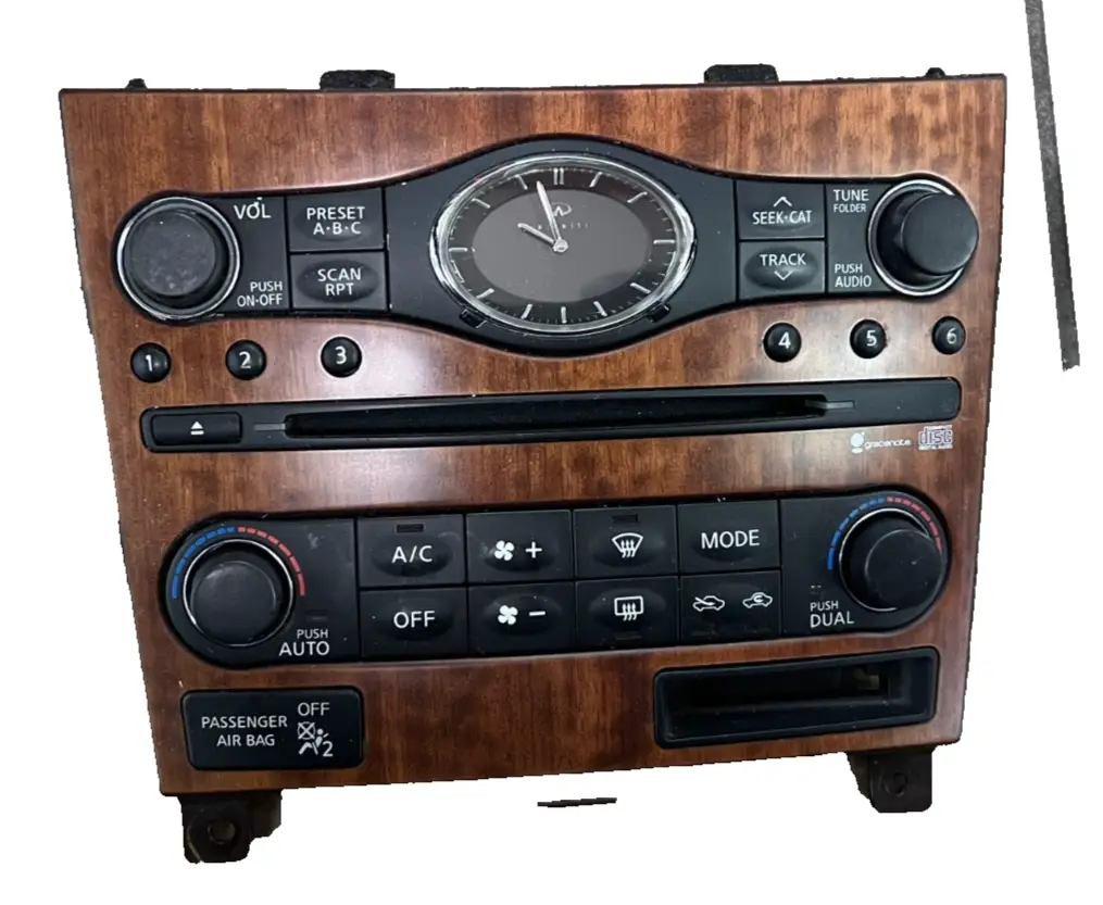 2008 2009 Infiniti G37 Radio CD Clock AC Temperature Control Panel Woodgrain by Nissan