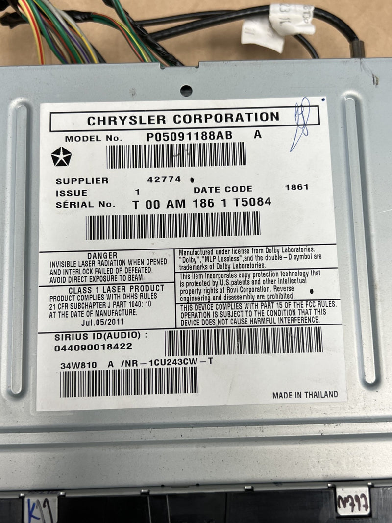 Multimedia Navigation Head Unit 05091188AB fits 12 2012 Jeep Grand Cherokee