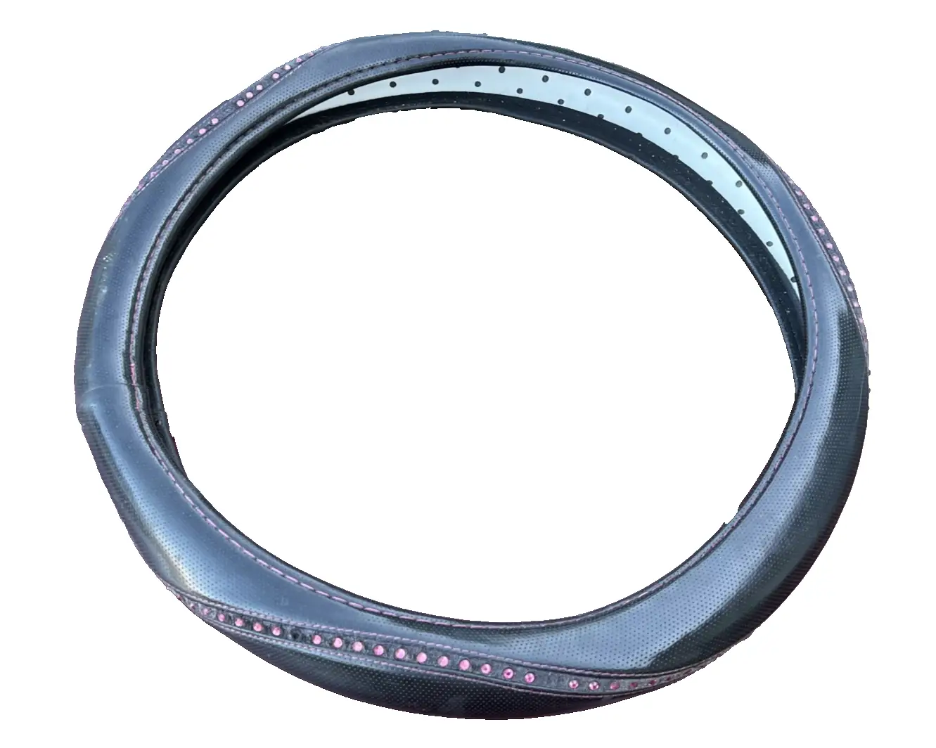 Steering Wheel Cover Black with Pink Beads and Stitch for Steering Wheel Grip by Unbranded