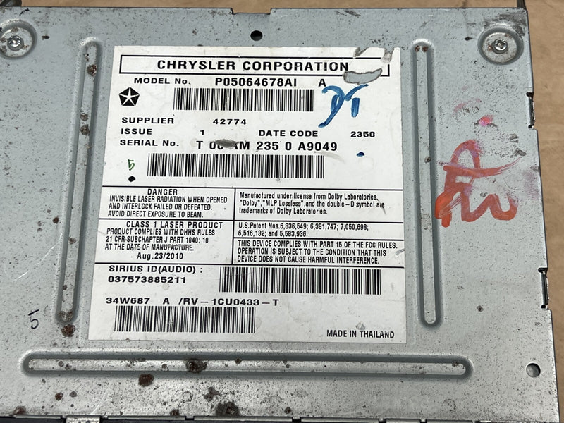2010 Chrysler Town & Country 3.6L High-Speed RBZ Radio CD MP3 Player 05064678AI
