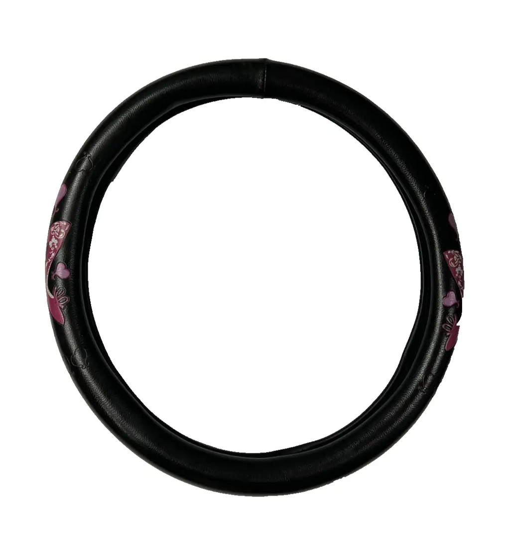 Steering Wheel Cover Ladies Lady Design Pink Black for Comfort Grip by Unbranded
