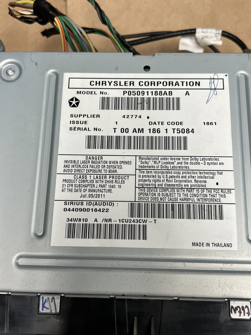 Multimedia Navigation Head Unit 05091188AB fits 12 2012 Jeep Grand Cherokee