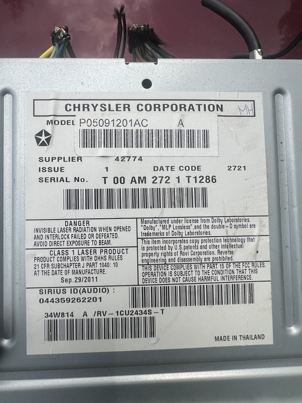 AM FM CD Player Radio Receiver 05091201AC fits 2012-2016 Chrysler Town & Country