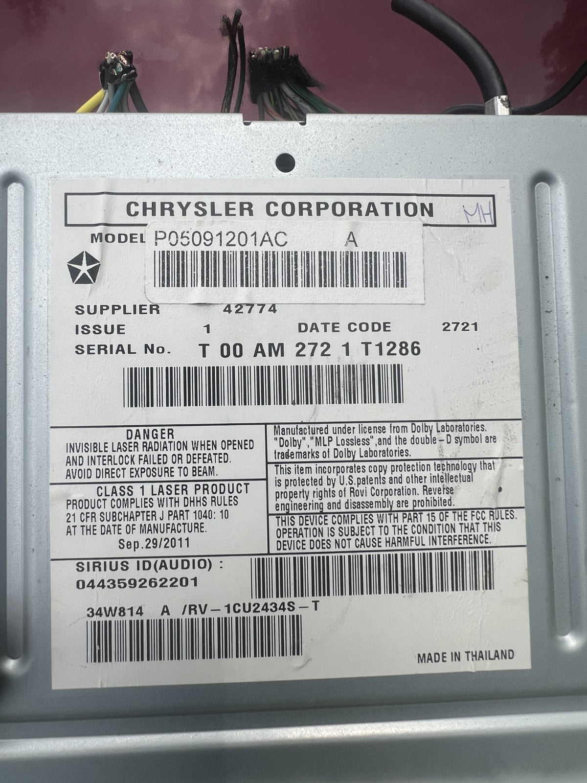 AM FM CD Player Radio Receiver 05091201AC fits 2012-2016 Chrysler Town & Country