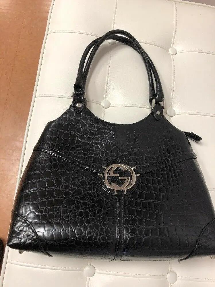 Croco Print Double G Black Handbag by Unbranded