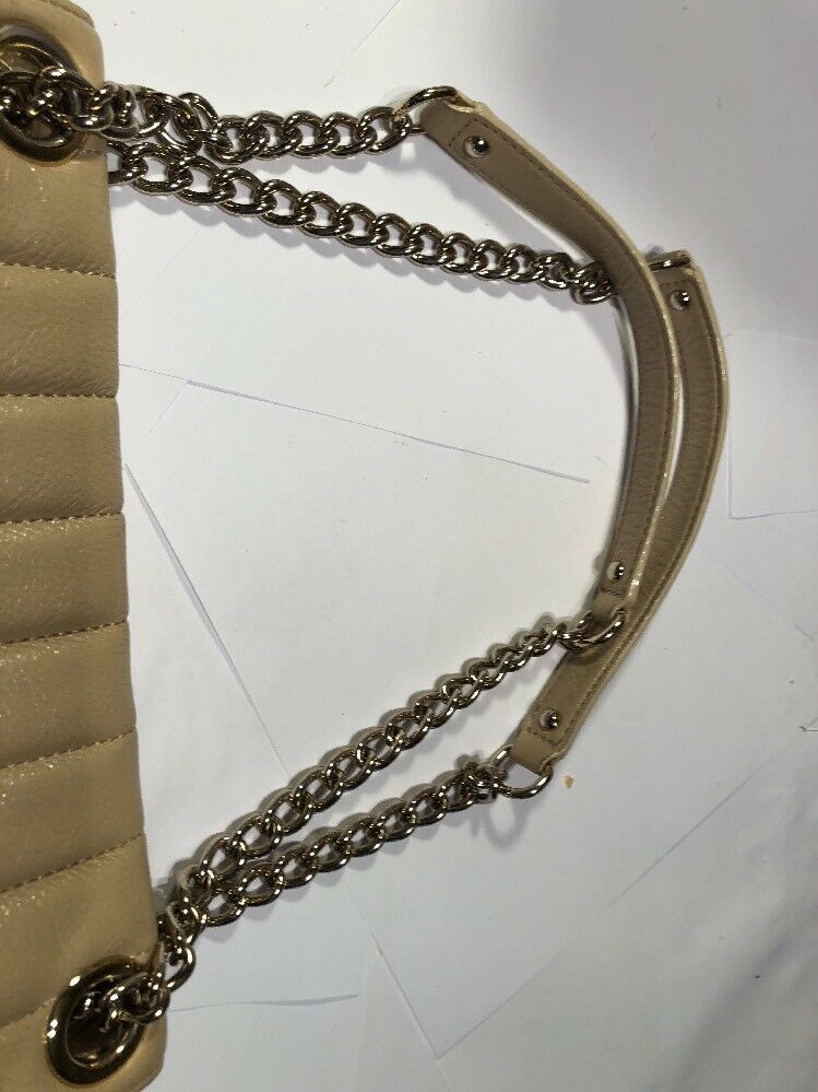 KATE SPADE BEIGE TOTE BAG WITH DOUBLE STRAND CHAIN AND LEATHER HANDLE