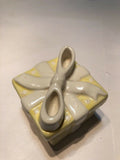 May Co Square Ceramic Trinket Box,White/Yellow Ribbon Gift.