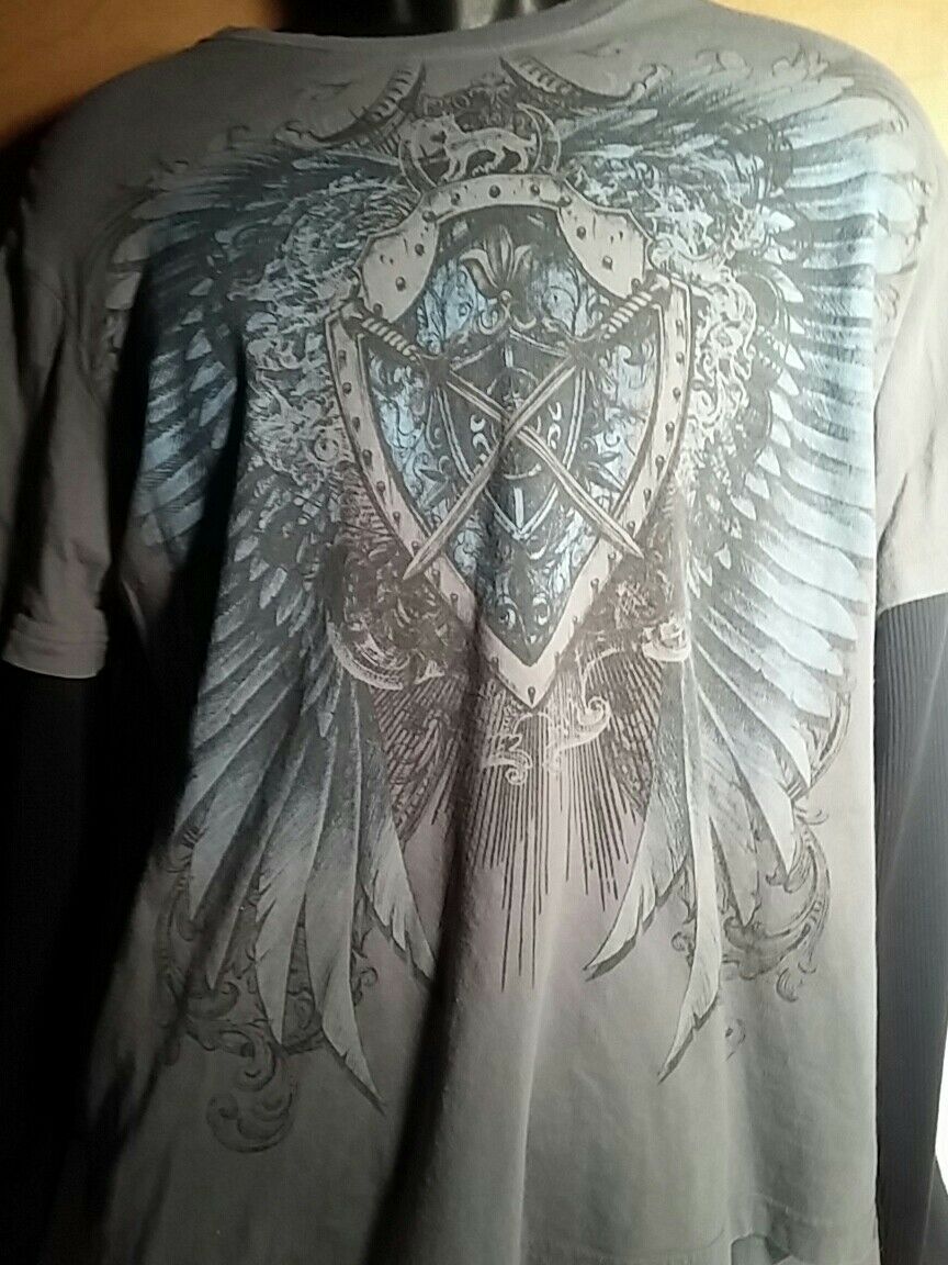 Helix large gray eagle wings shirt  100% cotton, RN#117508 WITH BLACK THERMAL