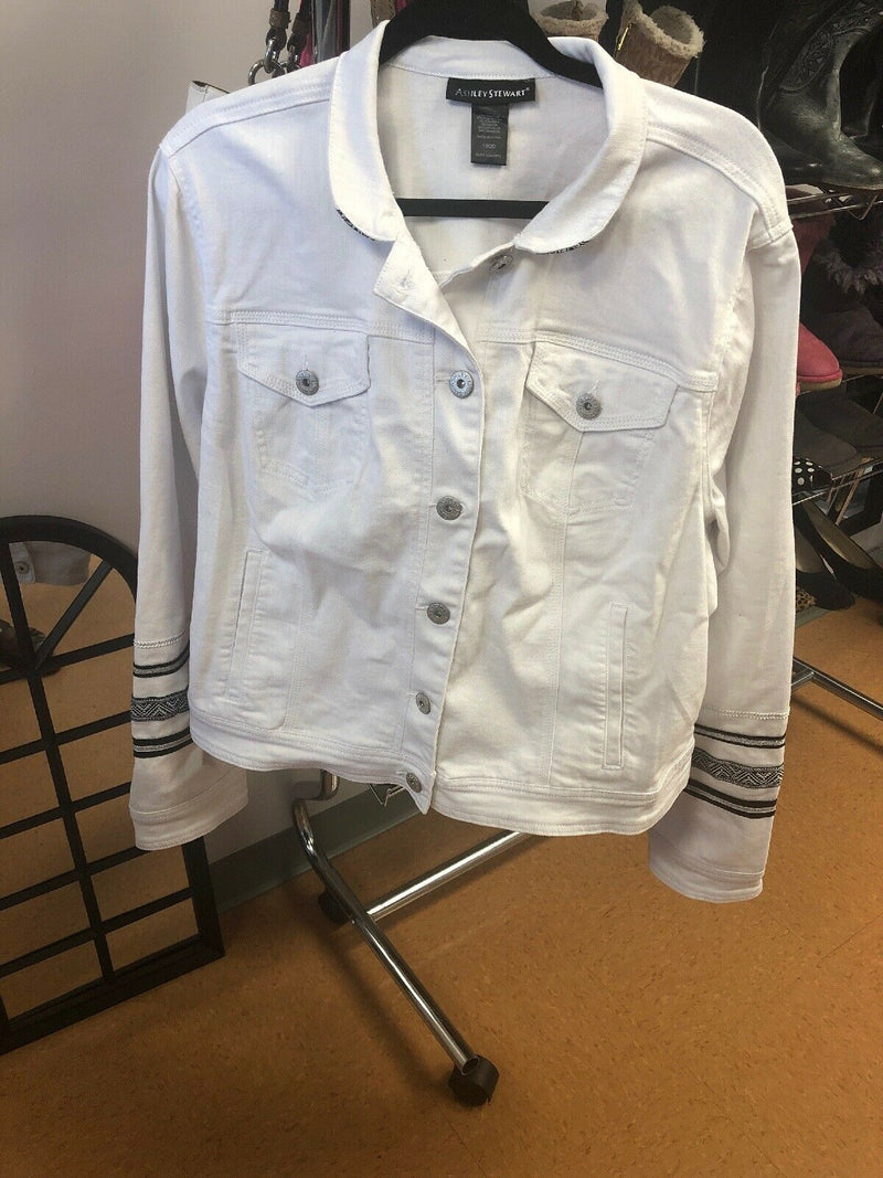 Ashley Stewart Size 18/20 hooded white linen jacket