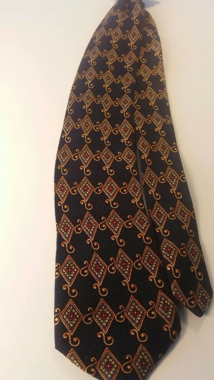 MEN NECK TIES 100% SILK CORNER STONE GOLD AND NAVY Blue by DALEY1DEALS,LLC.