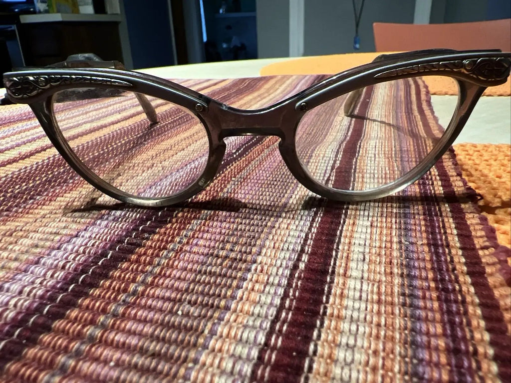 Cat Eye'-Silver on Silver-Vintage Eye Glass Frames-UOC-Aluminum-(4-5 1/2)-U.S.A by UOC