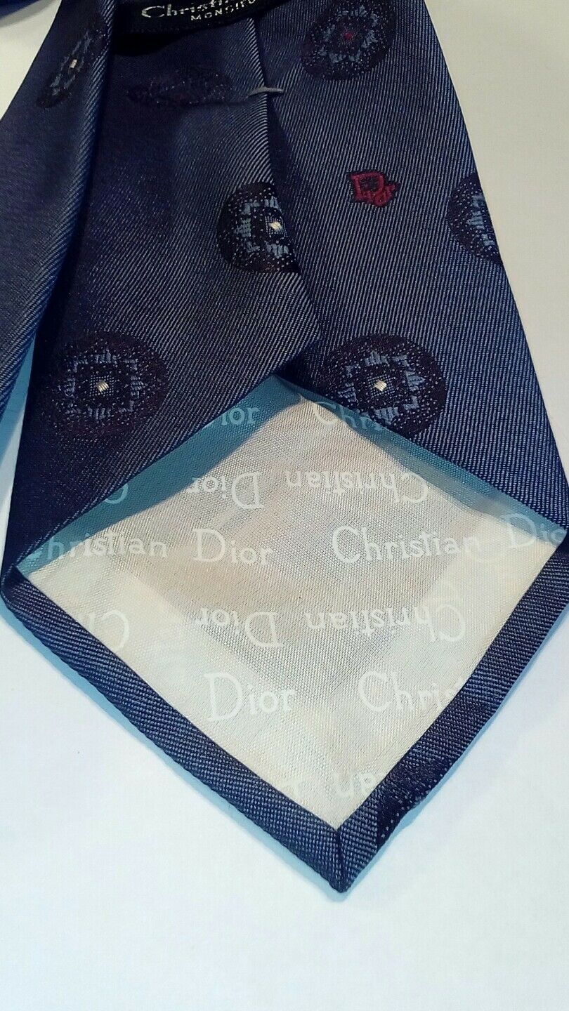CHRISTIAN DIOR MONSIEUR DARK BLUE  CIRCLES SILK NECKTIE TIE MNO1116C #V15